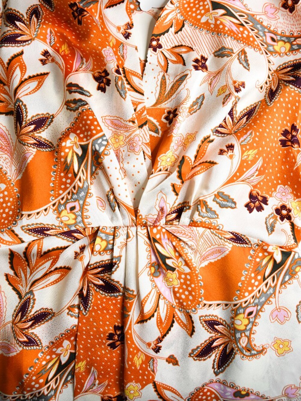 SWEET LEMON Orange Floral Collared Long Sleeve V-Neck Mini Dress - Size Small - Picture 6 of 10